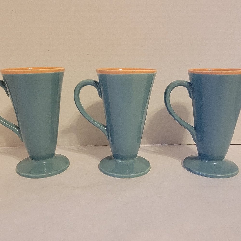 Hues N Brews Teal with Peach Pedestal Mug - Lot of 3